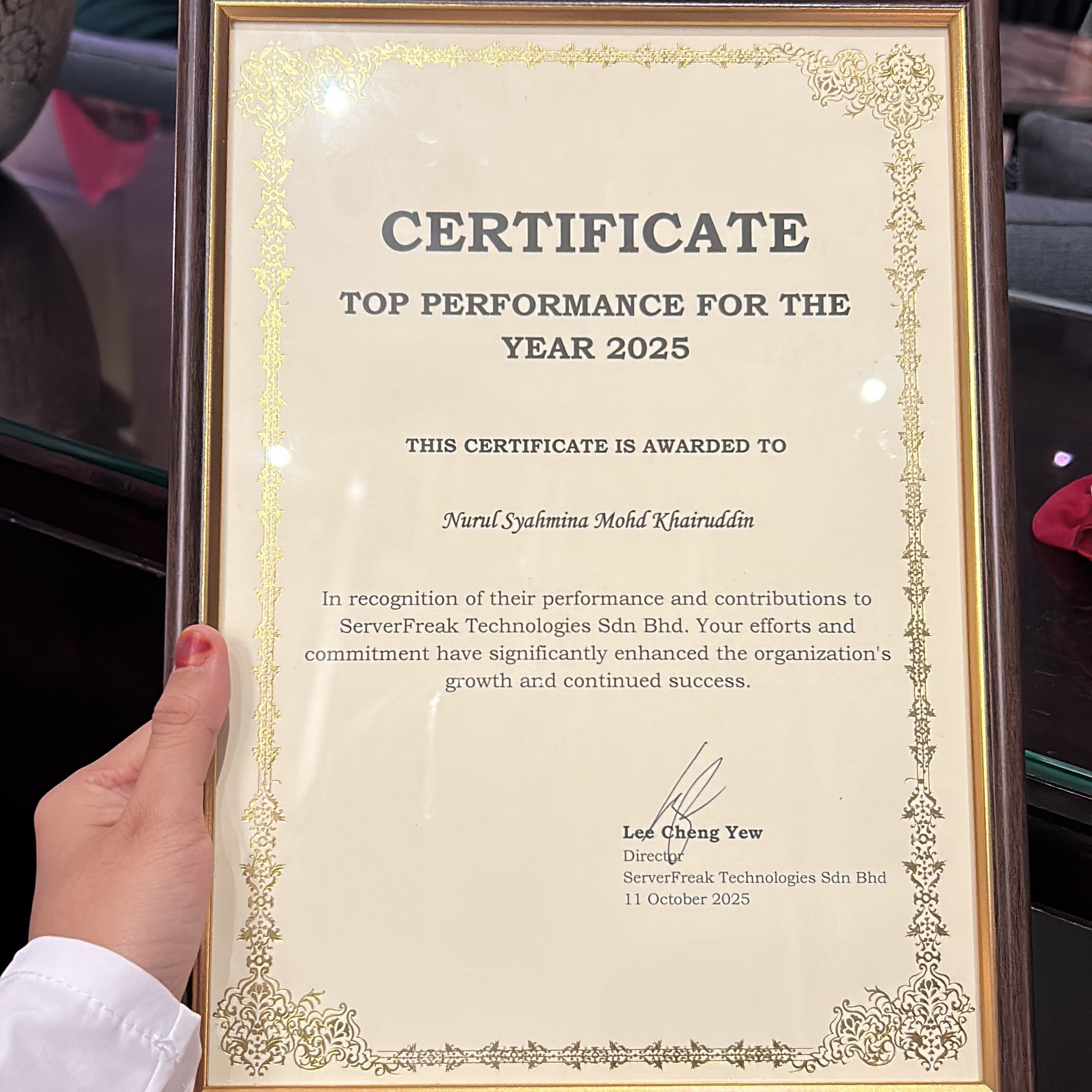 I’ve won the Top Performance Award!